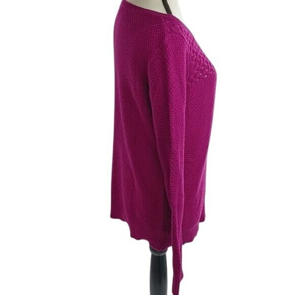 Loft Womens S Magenta Knit Sweater Long Sleeve Textured Crew Neck Pullover Top - Picture 4 of 7